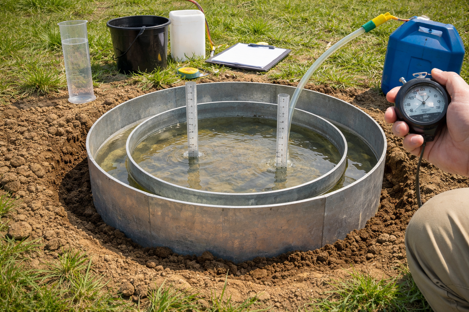 Double-ring infiltrometer test in field